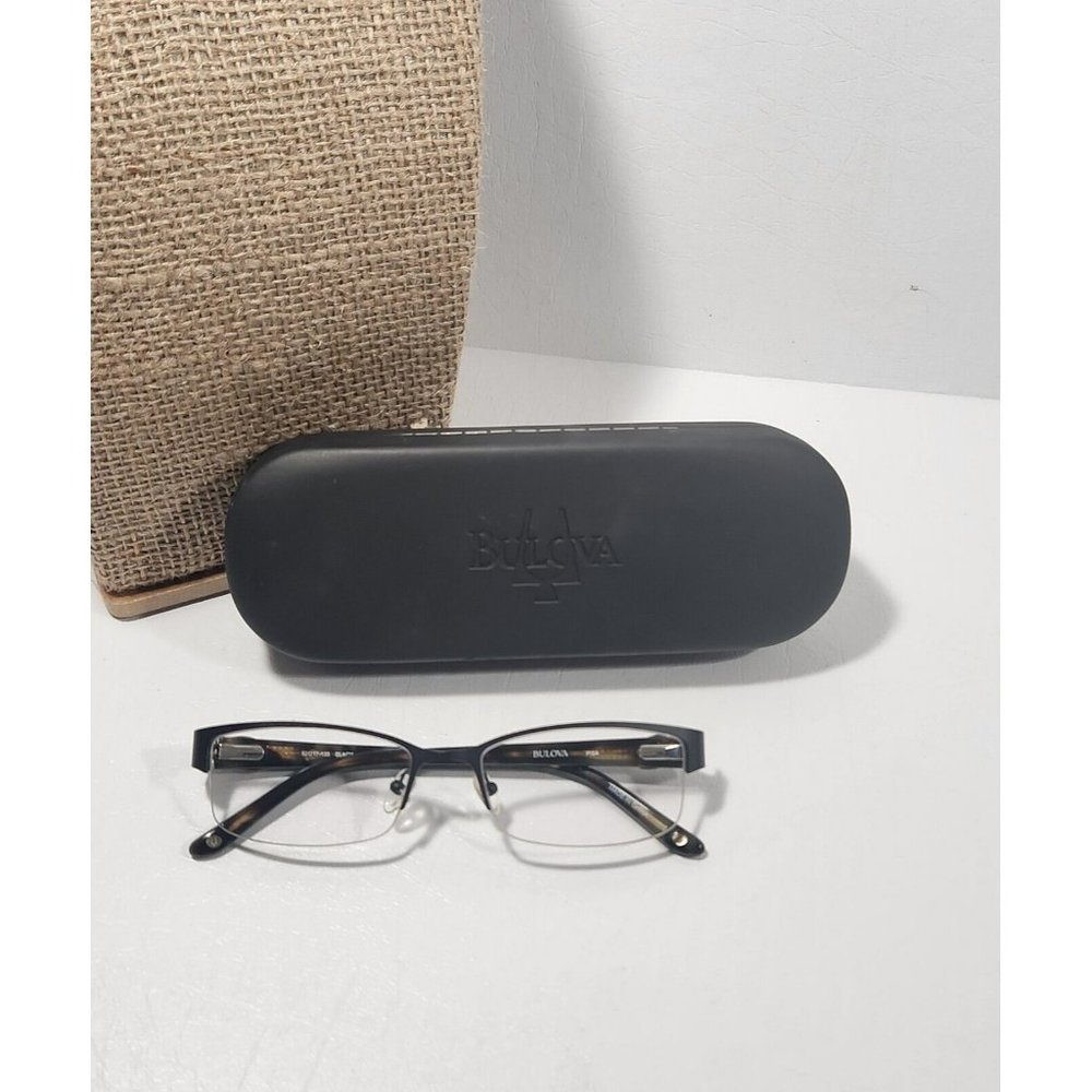 BULOVA “PISA” Eyeglasses Frame Half Rimless 52-17-135 Black Matte/Brown H983